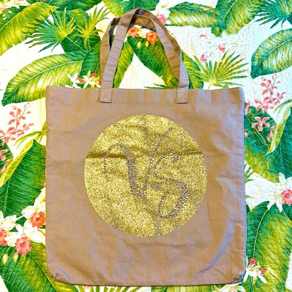 NEW! VICTORIA’S SECRET BLING GLITTER GOLD SHOPPING TOTE or BEACH BAG
